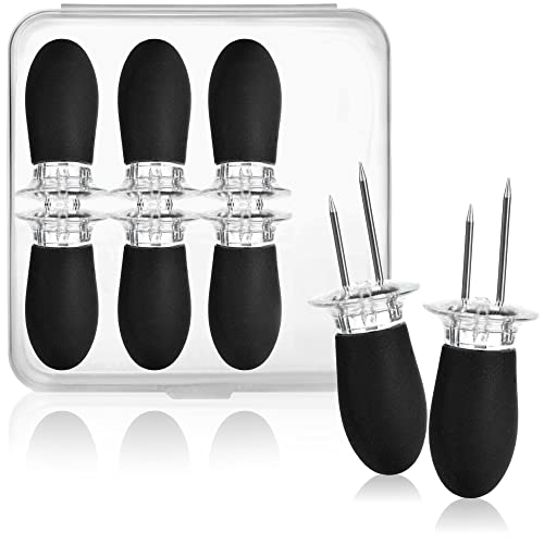 com-four® 8x Mais-Gabel mit 2 Edelstahl-Zinken, rostfrei - wiederverwendbare Maisspieße - Schälhilfe für Pellkartoffeln (08 Stück - schwarz)