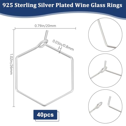 Beebeecraft 1 Box 40Pcs Hoop Ear Wires 925 Sterling Silver Plated Hexagon Geometry Earring Loops Findings for Jewelry Making DIY Beading 20mm - Image 2