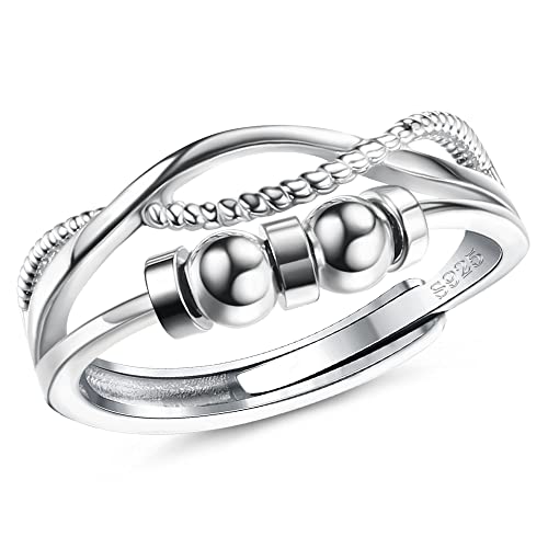 Bague anti-anxiété en argent sterling 925 pour homme et femme - Bague anti-anxiété - Réglable - Empilable, 925, Argent 925 Cover