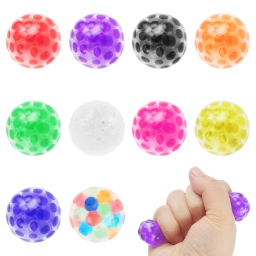 10Stks Weiches Wasserperlen Stressbälle, 3.3cm Mini Quetschbälle in Zufällige Farben, Gummi Spielzeug Partytütenfüller, Quetschbare Sensorische Bälle mit Wasser Perlen für Erwachsene ADHS