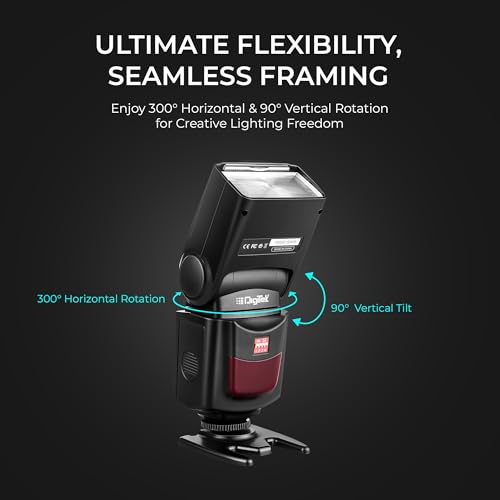 Image of Digitek (DFL 101) Electronic Flash Speedlite with Wireless Triggering, GN40, 0.1-5s Recycle Time, 0-270 Vertical Rotation, 5600K Color Temp, for Canon, Nikon, Sony, Fujifilm, Olympus DSLR Cameras