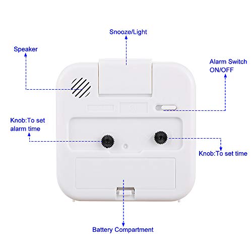 Tinload Small Battery Operated Analog Alarm Clock Silent Non Ticking, Ascending Beep Sounds, Snooze,Light Functions, Easy Set(White) #TOP3