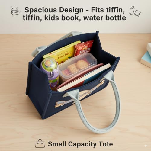Image of Kids Lunch Bag | Cute & Stylish Embroidery Mini Tiffin Bag for Boys & Girls | Cute Cotton Cartoon Design I Picnic Tuition School, Preschool & Playschool | Gift for Birthday