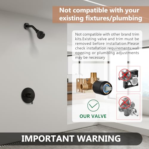 GBBNE Shower Faucet and Head Set,with Rough-in Valve,Shower Trim Kit System Fixtures Complete,Single-Handle,Matte Black