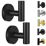 Kruodop Towel Hooks for Bathroom,2 Packs Wall Mount Towel Holder,Black Matte Wall Robe Hook,Stainless Steel Heavy Duty Door Hanger Towel Hook for Kitchen, Bedroom,Hotel,Pool,Coats(Drilling)