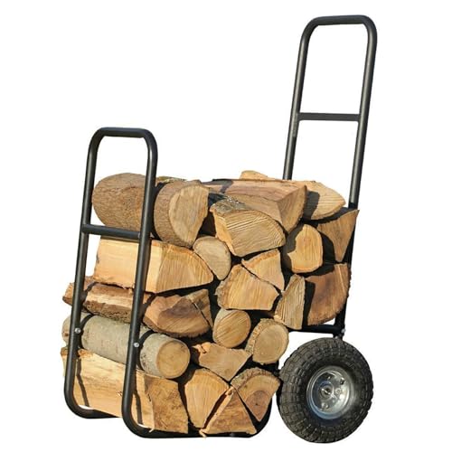 Chariot à bûches de bois chauffage durable avec pneus gonflés l’air, porte-chariot d’une capacité 250 lb, support transport pratique pour déplacer le cheminée l’intérieur et l’extérieur