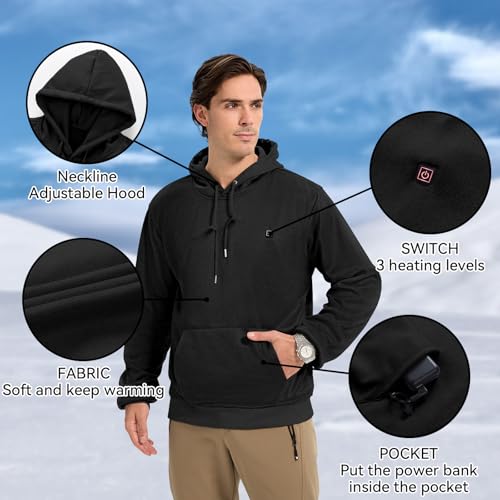 Mens Heated Pullover Hoodie with Battery, Lightweight Electric Heating Hooded Sweatshirt Winter Outdoor Warm Jacket3