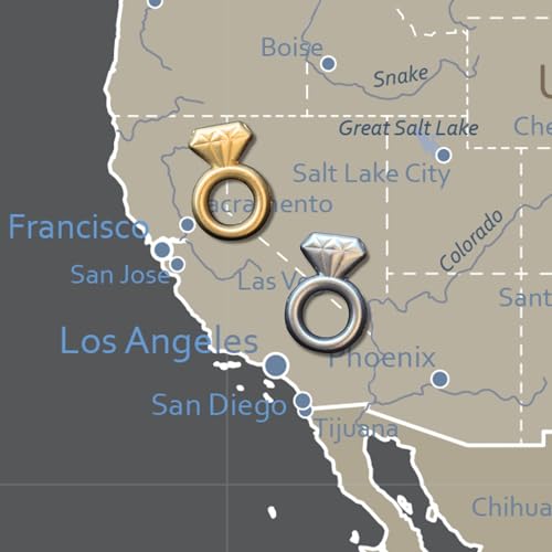 Image of Engagement Ring Push Pins - Silver Diamond Ring Map Pins for Cork Boards, Maps, or Lapel Use - Designed in USA - Set of 10