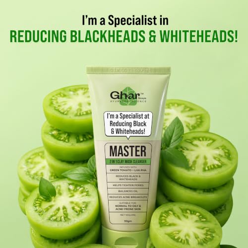 Image of Ghar Soaps Master Clay Mask Cleanser | For reducing blackheads and whiteheads | With Green Tomato Extract & Kaolin + green clay | For all skin types (50gm)
