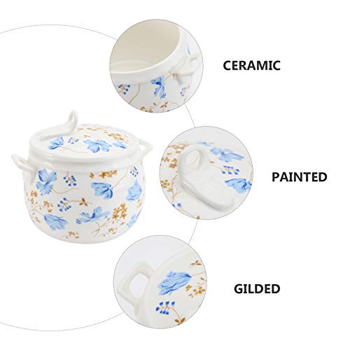 image for YARNOW Ceramic Stew Pot with Lid Orchid Steam Soup Bowl Dessert Noodle