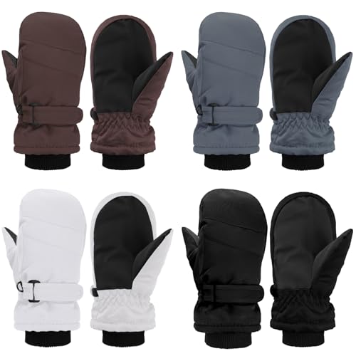 Image of Geyoga 4 Pairs Kids Mittens Waterproof Ski Gloves Boys Girl Warm Snow Winter Mittens for Kids Toddler Outdoor Activities