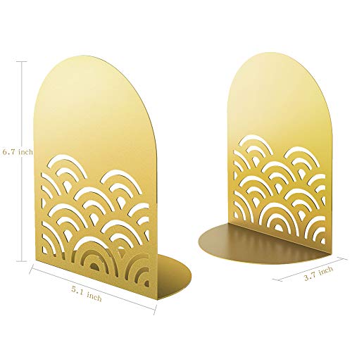 Qiming Ukiyoe Auspicious Clouds Bookends For Books,1 Pair Metal Wavy Pattern Book Holders For Office Shelves Adults & Kids Gift(Gold) #TOP2