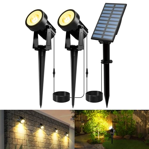 BLOOMWIN Solar Gartenstrahler 2 Stück – Warmweiß, IP65 Wasserdicht, Mit Erdspieß, Dimmbar