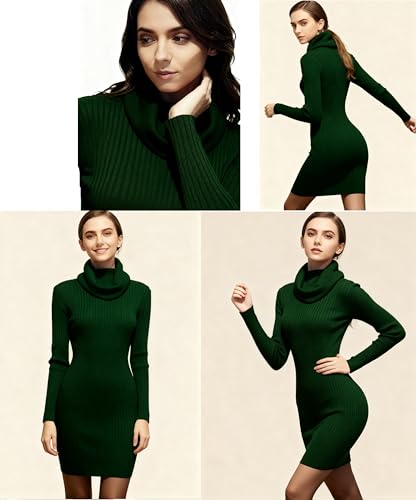 Image of v28 Sweater Dress for Women Ribbed Knit Fitted midi Sexy Fall Winter Bodycon Cowl Neck Dresses