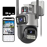 GUOANVISION デュアルスクリーン セキュリティカメラ 屋外用 セキュリティカメラ 屋内屋外兼用デュアルスクリーン セキュリティモニター AI人体検知 カラーナイトビジョン 双方向オーディオ 自動追跡 夜間カラー Wi-Fi SDカード録画 3MPカメラ2台 IP66防水 遠隔監視 簡単設置 64GB SDカード付属