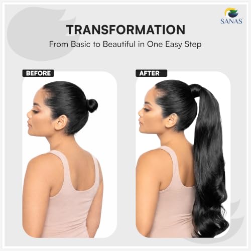 Image of Sanas Ponytail Hair Extension (1 Pcs) Long Wig For Women Synthetic Ponytail Hair Extension Hairpiece, Reusable Hair Wig Extensions For Women, Natural Look (Black) (1 Pcs)