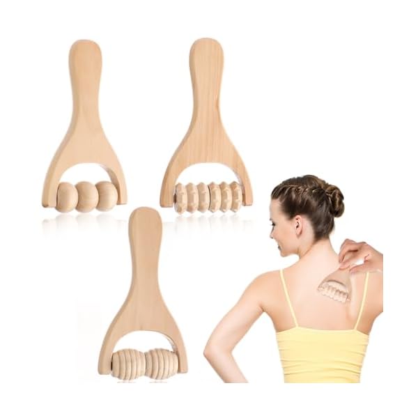 3Pcs Wooden Hand Massage Roller, Muscle Roller Stick, Manual Wood Therapy Massage Tools Massager Roller, for Relaxes Thigh, Leg, Hands Full Body Muscle Men Women