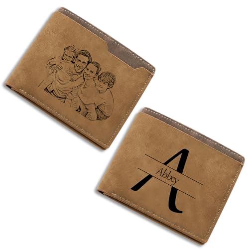 Gifts for Dad Custom Wallets for Men Customized Engraved Leather Wallet with Photo Name Personalized Gifts for Boyfriend Husband Birthday Father's Day Christmas Gifts