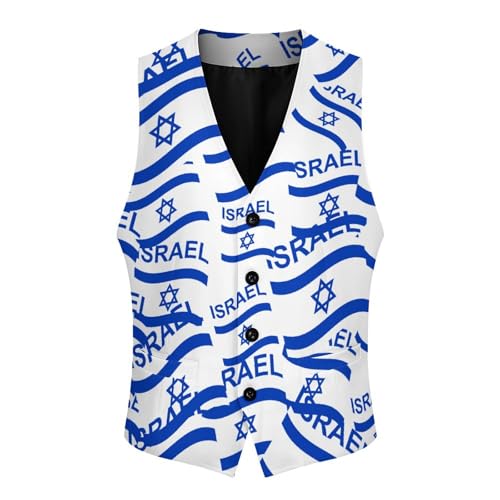 Flag of Israel Funny Men's Formal Suit Vest Casual Business Dress Waistcoat Printed Vest Slim Fit3