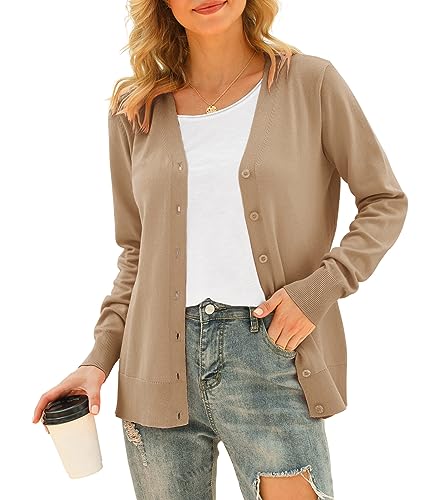 Image of VIISHOW Women Long Sleeve Button Down V Neck Lightweight Basic Knit Sweater Cardigan