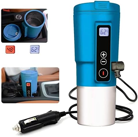 Smart Temperature Control Travel Coffee Mug BUKEYUQIU Electric Heated Travel Mug 12V Stainless Steel Tumbler Smart Heating Car Cup Keep Milk Warm LCD Display Easily Washing Safe for use (Blue)