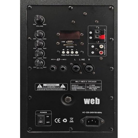 Coppia casse acustiche amplificate WEB 300W con Bluetooth, USB e SD - 62x32x34 cm