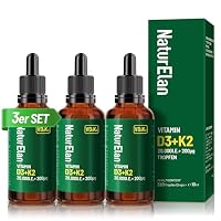 NaturElan – Vitamin D3 K2 hochdosiert Tropfen - 3PACK - 20000I.E. pro Do