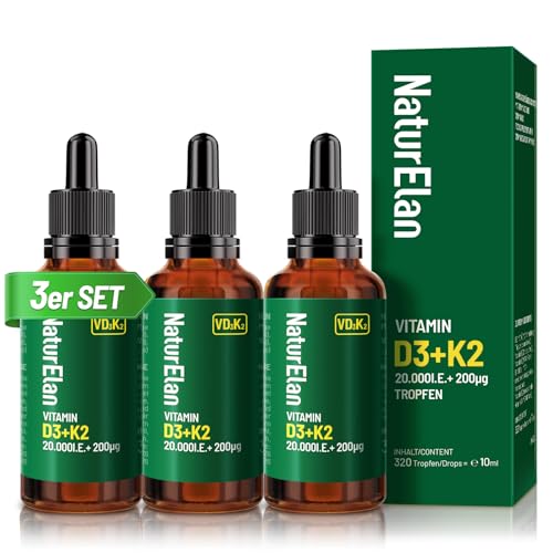 Vitamin D3 K2 hochdosiert Tropfen - 3PACK - 20000I.E. pro Dosis