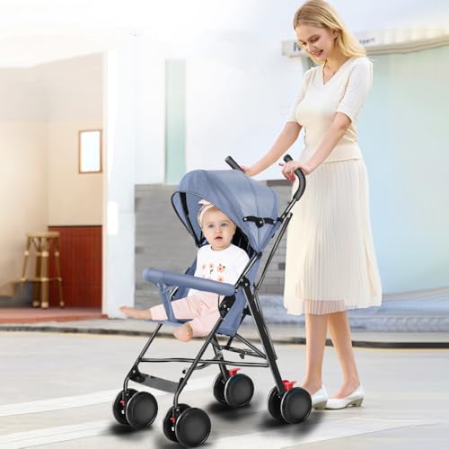 HUOLE - Poussette Bébé Combinée, Landau Pliable pour 0-36 Mois, 0-25kg, Poussette Compact avec Siège, Panier de Rangement, Ceinture de Sécurité-D-bleu