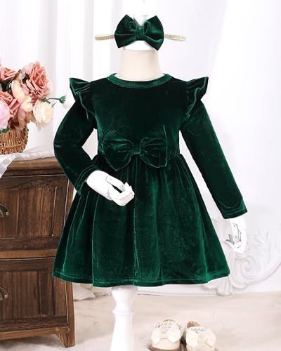 Kucnuzki Toddler Baby Girl Clothes Velvet Dress Solid Little Flower Girl Dress Princess Casual Party Dress for Girl Fall3