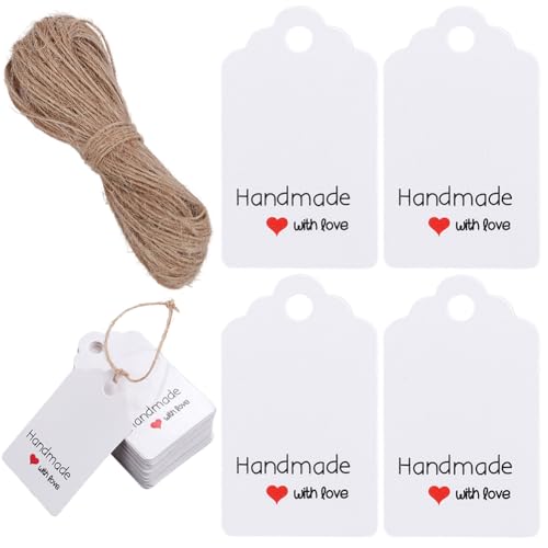Etiquetas de papel blanco para escribir con 20 m de cordón de yute para manualidades