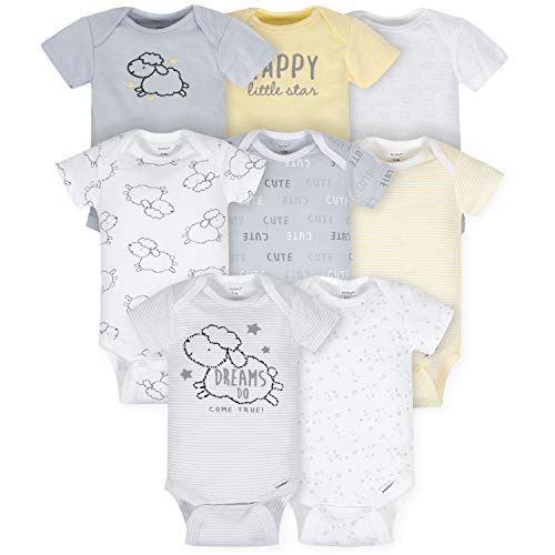 Gerber Baby 8-Pack Short Sleeve Onesies Bodysuits, Sheep, Newborn