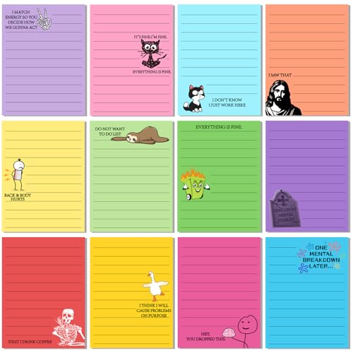 Saypacck 12 Pcs Funny Sticky Notes for Work 4x3 Inches Sarcastic Self Adhesive Notepads Novelty Memo Note Pads for Office Coworker Gifts Employee Appreciation Supplies(Funny,Bright Color)