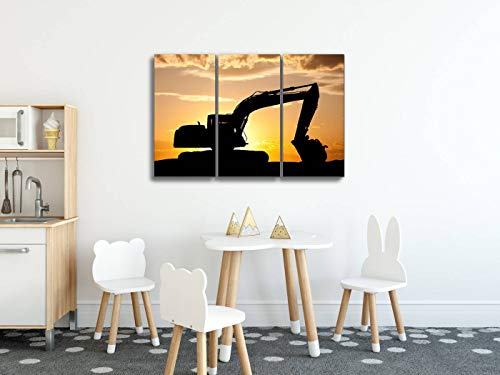 Yking1 Silhouette Of Bulldozer At A Construction Site Wall Art Painting Pictures Print On Canvas Stretched & Framed Artworks Modern Hanging Posters Home Decor 3Panel #TOP3