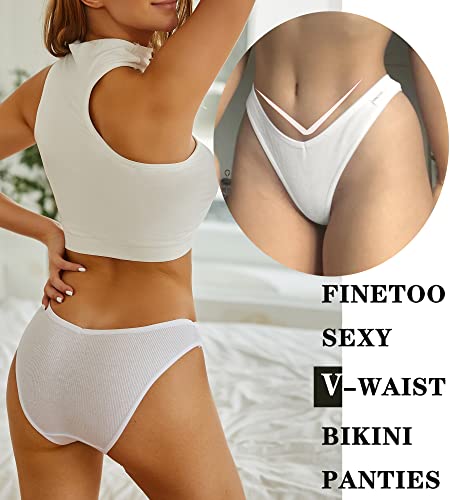 FINETOO Womens Underwear Cotton Bikini Rib Cheeky Panties Sexy V-shaped Waistband Hipster2