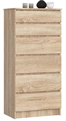 Home Collective Kommode in Sonoma Eiche mit 6 geräumigen Schubladen, 60 cm breit, 130 cm hoch Kommode Schlafzimmer Flur Wohnzimmer Organizer mit Schubladen Holz Highboard Sideboard Schrank