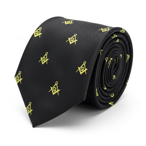 Small Square & Compass Masonic Neck Tie - [Black & Yellow]