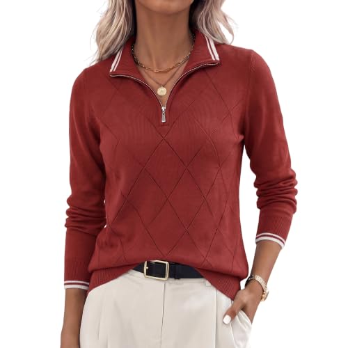 Image of JACK SMITH Quarter Zip Pullover Sweaters for Womens, Rib Polo Sweater Tops