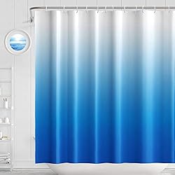 H HOMEWINS Cortina de Baño Poliéster Impermeable Antimoho, Cortina de Ducha 180 × 180 cm con 12 Anillos de Cortina para Sales de Baño 4 Patrones a Juego (Azul)