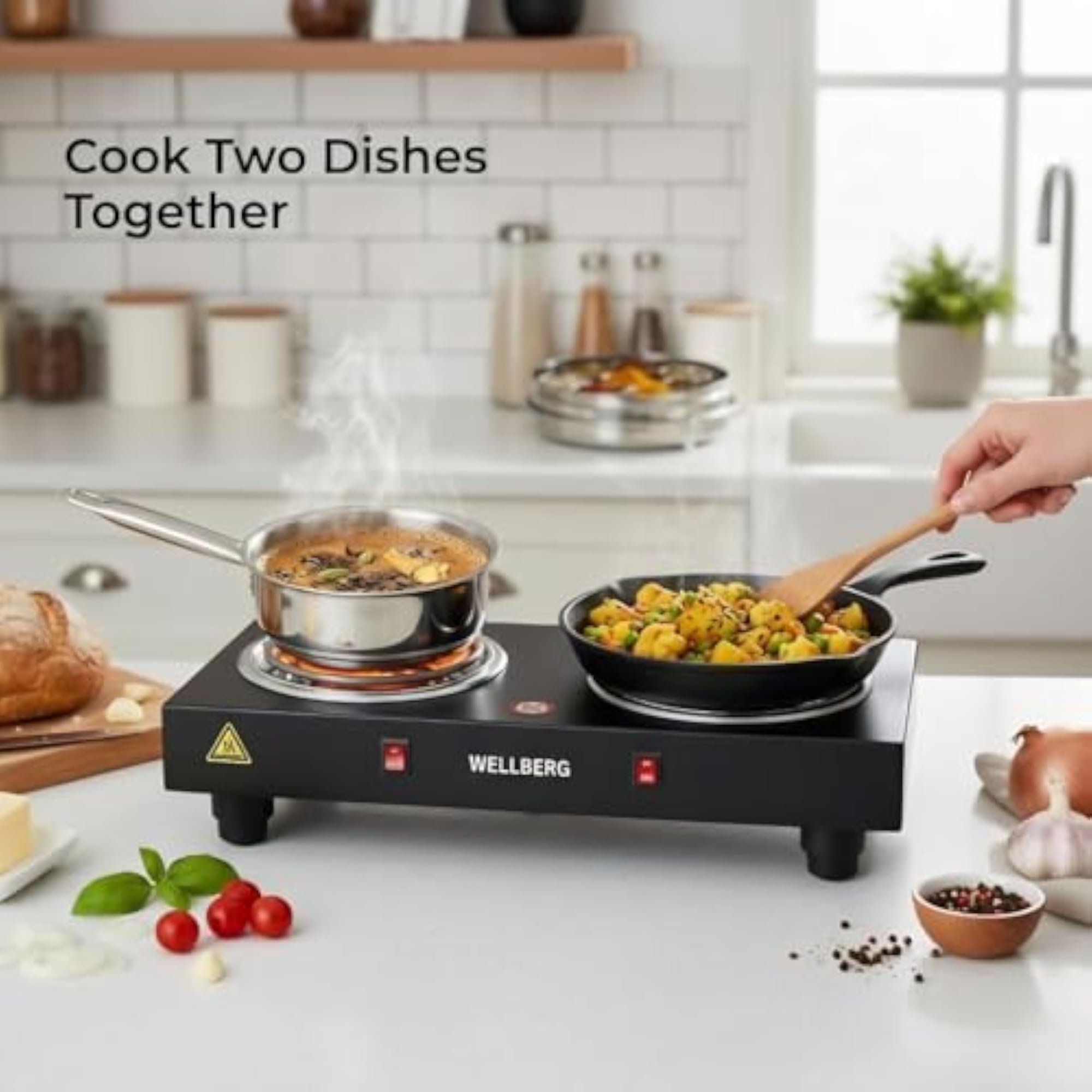 Electric Double Burner Stove 2000W, Compact Cooktop