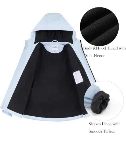 Image of Boys Girls Rain Jackets Waterproof Hooded Fleece Raincoats Lightweight Windbreakers for Kids