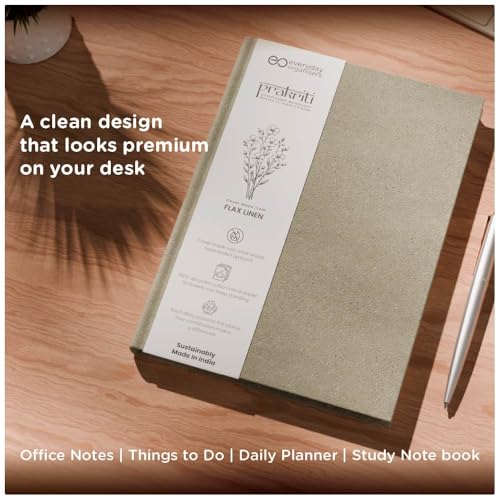 Image of eo A5 Hardbound Diary Notebook, 100 Ruled Pages 100 GSM | Flax Linen Cover with Cotton Rag Paper | Aesthetic Journal Diary for Women & Men | Daily Planner, Notes, Office