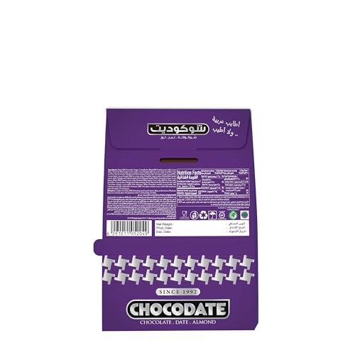 Chocodate Assorted Chocolate Coated Dates with Roasted Almonds, Bite Size Snack, Gluten-Free - 33g x 10