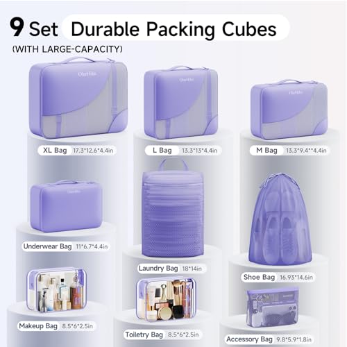 Image of 9 Set Packing Cubes for Travel, Gifts for Women Mom,Anti-Tearing Suitcase Organizer,OlarHike Vacation Essentials & Accessories for Cruise Ship