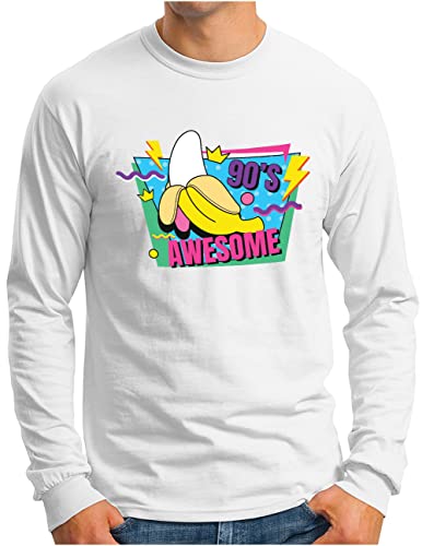 T-shirt à manches longues pour homme OM3 vêtements rétro années 90 coton blanc grande taille XL