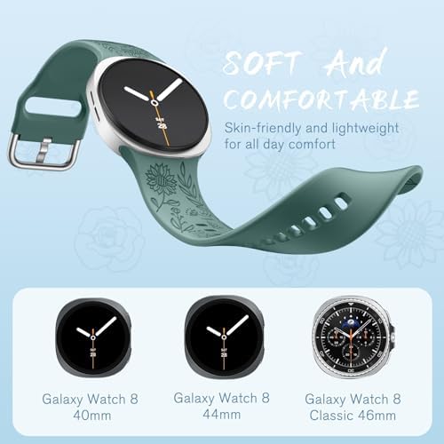 SNBLK Floral Engraved Bands Compatible with Galaxy Watch 9/8 Band 40mm 44mm/ Watch 8 Classic Band 46mm, 6 Pack Cute Flower Soft Silicone Sport Replacement Strap for Samsung Watch 8 Bands Women Men — view 4