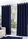 Hachette Thermal Blackout Curtains Eyelet Ring Top Including Pair of Tiebacks (Navy Blue, 66" X 90")