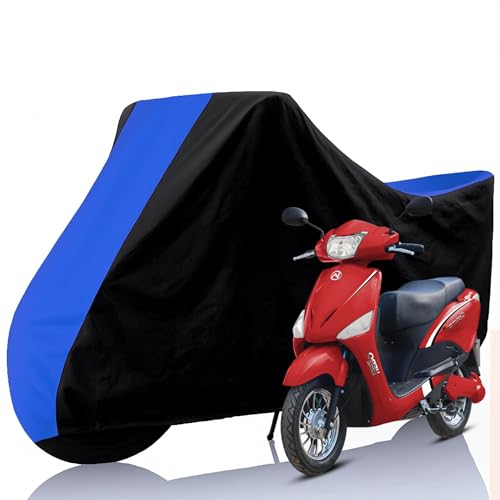 Image of All Weather Protection Two Wheeler Cover for Hero Electric Optima, Scooter & Scooty | Anti Dust, 100% Water Resistance, Heat Resistant, UV Proof - Triple Stitched | (Black Top Royal Blue)