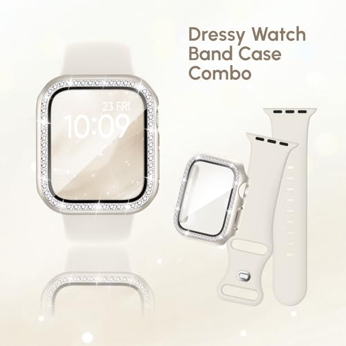 Silicone Band and Case Compatible with Apple Watch Bands for Women 40mm 44mm 41mm 45mm 42mm 46mm, Sport Strap with Bling Diamond Screen Protector Cover for iWatch Series 11/SE3/10/9/8/7/6/5/4 by Acextro - Used condition - Image 2