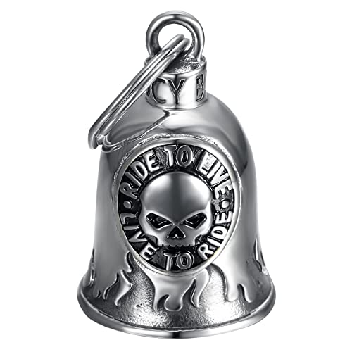 BOBIJOO JEWELRY - Clochette moto SKULL RIDE TO LIVE Porte-bonheur MOCY BELL Acier inoxydable Argent